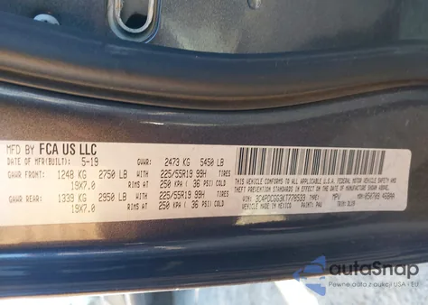 2019 Dodge Journey Crossroad z USA, uszkodzony, nr VIN 3C4PDCGG3KT778533